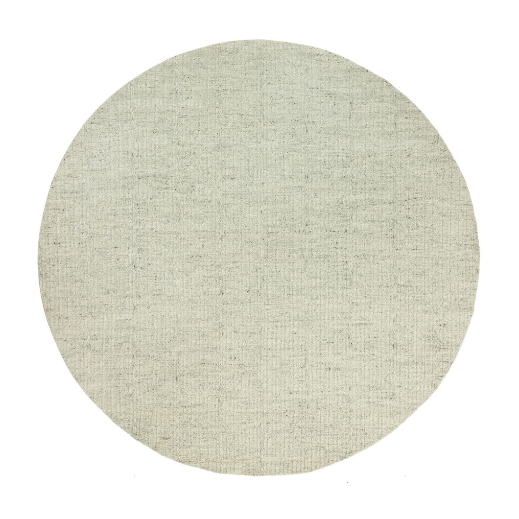 10'x10' Halo Gray, High and Low Pile, Flat Weave, Plain and Simple, Organic Wool, Hand Woven, Cord Collection, Round Oriental Rug FWR542694