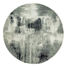 Load image into Gallery viewer, 8&#39;x8&#39; Ebony Black with Shades of Retro White, Abstract Design, Wool and Silk, Hand Knotted, Soft to Touch, Round Oriental Rug FWR542724