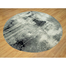 Load image into Gallery viewer, 8&#39;x8&#39; Ebony Black with Shades of Retro White, Abstract Design, Wool and Silk, Hand Knotted, Soft to Touch, Round Oriental Rug FWR542724