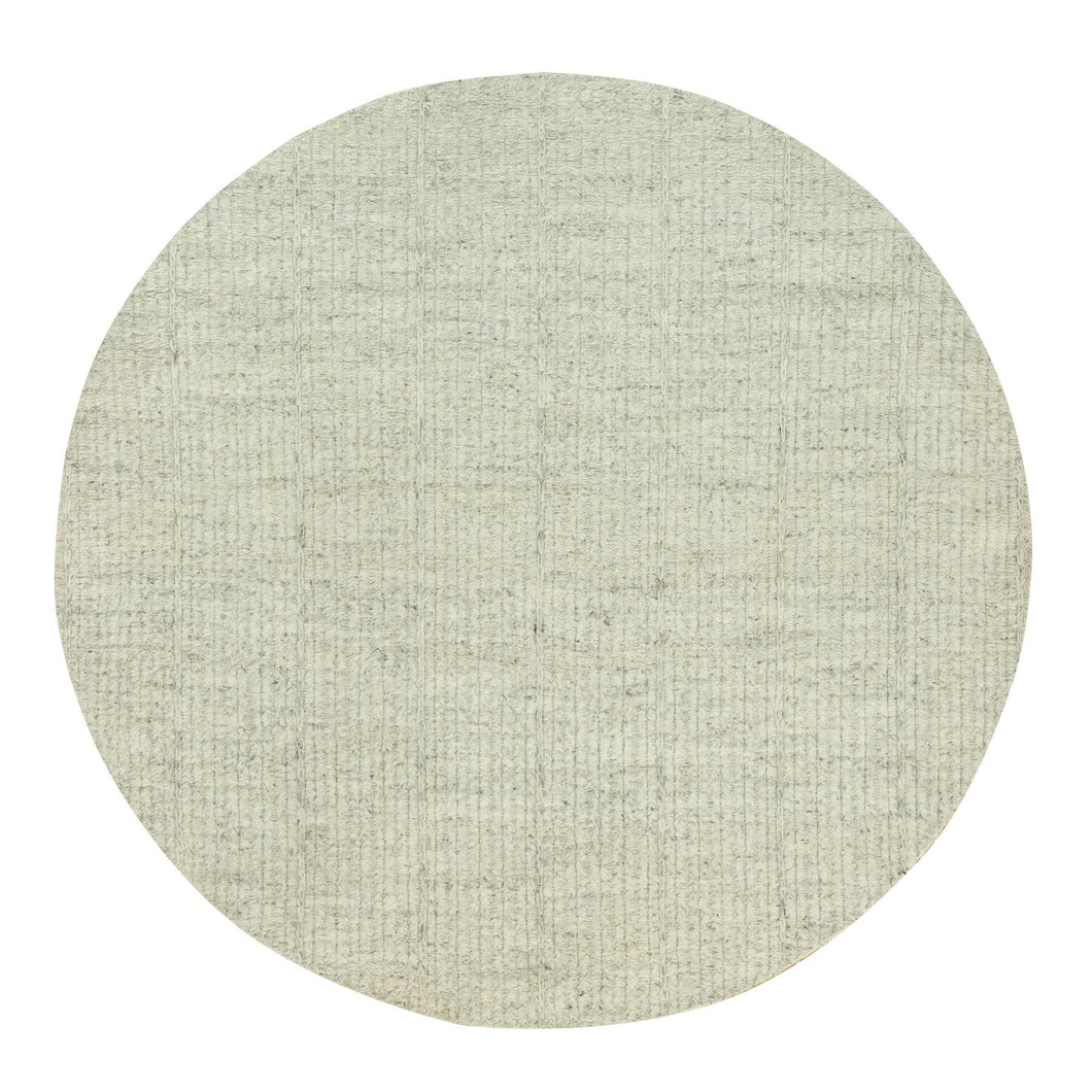 8'x8' Classic Gray, Plain and Simple Velvety Wool Hand Woven Cord Collection, High and Low Pile, Flat Weave, Round Oriental Rug FWR542736