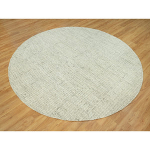 8'x8' Classic Gray, Plain and Simple Velvety Wool Hand Woven Cord Collection, High and Low Pile, Flat Weave, Round Oriental Rug FWR542736