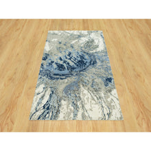 Load image into Gallery viewer, 4&#39;x6&#39; Uranian Blue with Kensington Gray, Wool and Silk, Abstract Galaxy Design with Hi and low Pile, Hand Knotted, Oriental Rug FWR542754