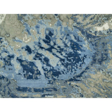 Load image into Gallery viewer, 6&#39;x6&#39; Indigo Blue with Goose Gray, Abstract Galaxy Design with Hi and low Pile, Hand Knotted, Wool and Silk, Round Oriental Rug FWR542760