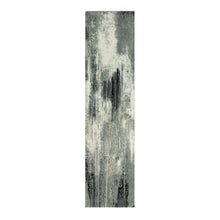 Load image into Gallery viewer, 2&#39;6&quot;x10&#39; Raven Black with Shades of Delicate White, Soft to Touch Abstract Design, Wool and Silk, Hand Knotted, Runner Oriental Rug FWR542772