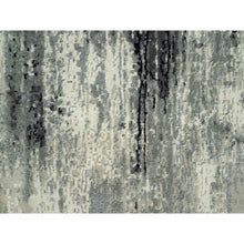 Load image into Gallery viewer, 2&#39;6&quot;x10&#39; Raven Black with Shades of Delicate White, Soft to Touch Abstract Design, Wool and Silk, Hand Knotted, Runner Oriental Rug FWR542772