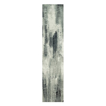 Load image into Gallery viewer, 2&#39;6&quot;x12&#39; Gunmetal Black with Vivid White, Hand Knotted, Soft to Touch, Abstract Design with Wool and Silk, Runner Oriental Rug FWR542778