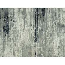 Load image into Gallery viewer, 2&#39;6&quot;x12&#39; Gunmetal Black with Vivid White, Hand Knotted, Soft to Touch, Abstract Design with Wool and Silk, Runner Oriental Rug FWR542778