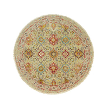 Load image into Gallery viewer, 6&#39;x6&#39; Sandcastle Beige, The Sunset Rosettes with Soft Colors, Wool and Silk, Hand Knotted, Round Oriental Rug FWR542784