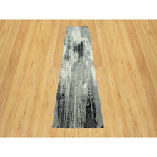 Load image into Gallery viewer, 2&#39;7&quot;x10&#39; Pitch Black with Delicate White, Soft to Touch Abstract Design, Wool and Silk, Hand Knotted, Runner Oriental Rug FWR542790