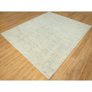 8'3"x10' Coventry Gray, Borderless Hand Woven Cord Collection, Natural Wool, Flat Weave, High and Low Pile, Plain and Simple Oriental Rug FWR542796