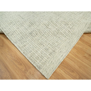 8'3"x10' Coventry Gray, Borderless Hand Woven Cord Collection, Natural Wool, Flat Weave, High and Low Pile, Plain and Simple Oriental Rug FWR542796