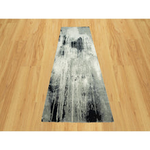 Load image into Gallery viewer, 4&#39;2x12&#39; Iridium Black with a Anti-Flash White, Abstract Design with Wool and Silk, Hand Knotted, Oriental, Wide Runner Rug FWR542844