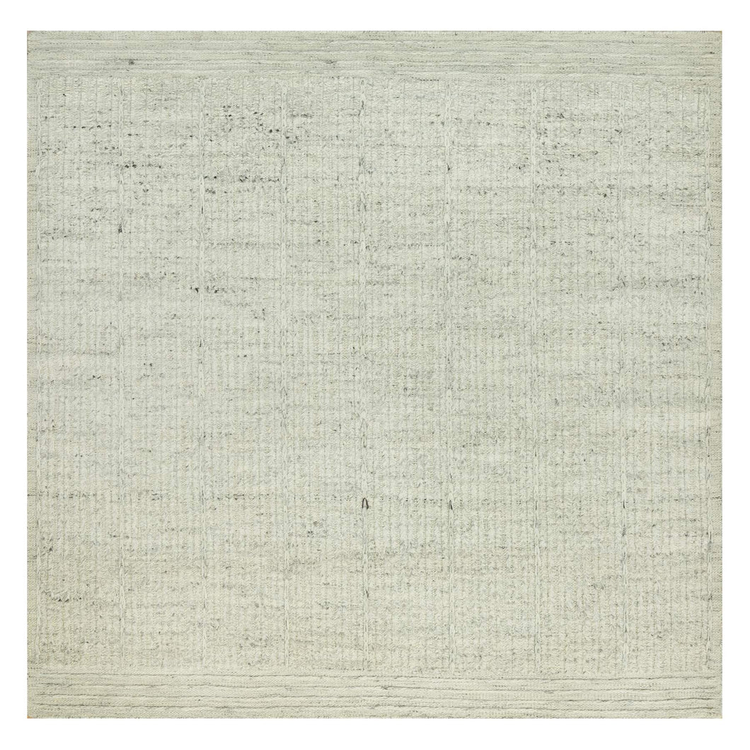 8'x8' Mindful Gray, High and Low Pile Cord Collection, Flat Weave Shiny Wool, Hand Woven Plain and Simple Oriental Square Rug FWR542856