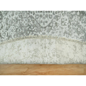 13'10"x13'10" Pale Smoke Gray, Persian Design, Soft to Touch, Denser Weave, Hand Knotted, Wool and Silk, Round Oriental Rug FWR542898