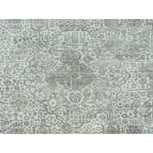 13'10"x13'10" Pale Smoke Gray, Persian Design, Soft to Touch, Denser Weave, Hand Knotted, Wool and Silk, Round Oriental Rug FWR542898