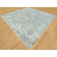 Load image into Gallery viewer, 14&#39;x14&#39; Cloudburst Gray, Hand Knotted, Broken Wool and Silk Persian Design, Soft to Touch, Denser Weave, Square Oriental Rug FWR542904