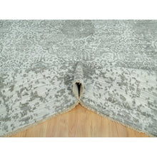 Load image into Gallery viewer, 14&#39;x14&#39; Cloudburst Gray, Hand Knotted, Broken Wool and Silk Persian Design, Soft to Touch, Denser Weave, Square Oriental Rug FWR542904