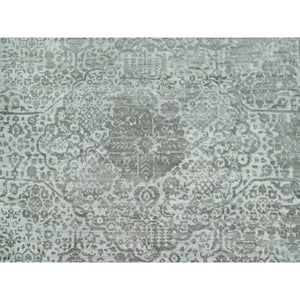 14'x14' Cloudburst Gray, Hand Knotted, Broken Wool and Silk Persian Design, Soft to Touch, Denser Weave, Square Oriental Rug FWR542904