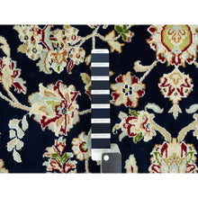 Load image into Gallery viewer, 7&#39;9&quot;x9&#39;9&quot; Dark Night Blue, Nain Organic Wool With Large Central Medallion Surrounded By Floral Design, Oriental 250 KPSI Hand Knotted Rug FWR542940