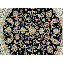 Load image into Gallery viewer, 6&#39;x6&#39; Vulcan Blue, Ivory Border, 100% Wool, Hand Knotted 250 KPSI Densely Woven, Nain All Over Flower Design, Round Oriental Rug FWR542994