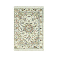 Load image into Gallery viewer, 4&#39;1&quot;x6&#39;2&quot; Soft Focus White, Hand Knotted 250 KPSI Nain With Central Medallion Design and All Over Floral Motifs, Densely Woven Extra Soft Wool, Oriental Rug FWR543042