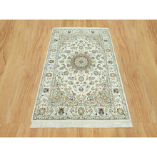 Load image into Gallery viewer, 4&#39;1&quot;x6&#39;2&quot; Soft Focus White, Hand Knotted 250 KPSI Nain With Central Medallion Design and All Over Floral Motifs, Densely Woven Extra Soft Wool, Oriental Rug FWR543042