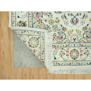 4'1"x6'2" Soft Focus White, Hand Knotted 250 KPSI Nain With Central Medallion Design and All Over Floral Motifs, Densely Woven Extra Soft Wool, Oriental Rug FWR543042