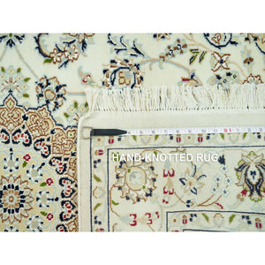 4'1"x6'2" Soft Focus White, Hand Knotted 250 KPSI Nain With Central Medallion Design and All Over Floral Motifs, Densely Woven Extra Soft Wool, Oriental Rug FWR543042