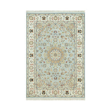 Load image into Gallery viewer, 4&#39;2&quot;x6&#39;1&quot; Blue Hydrangea, Nain Densely Woven Center Medallion Flower Design, 250 KPSI, Hand Knotted 100% Wool, Oriental Rug FWR543054