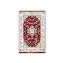 Load image into Gallery viewer, 2&#39;7&quot;x4&#39;1&quot; Sun Dried Tomato Red, Extra Soft Wool Nain With Large Central Medallion Floral Design, 250 KPSI Hand Knotted Oriental Rug FWR543090