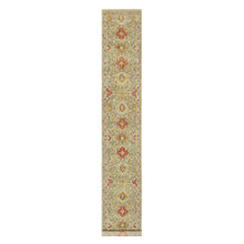 Load image into Gallery viewer, 2&#39;9&quot;x18&#39; Egg Nog Beige, Hand Knotted, Soft to Touch, Wool and Pure Silk, The Sunset Rosettes with Vibrant Colors, Runner Oriental Rug FWR543180