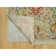 Load image into Gallery viewer, 2&#39;9&quot;x18&#39; Egg Nog Beige, Hand Knotted, Soft to Touch, Wool and Pure Silk, The Sunset Rosettes with Vibrant Colors, Runner Oriental Rug FWR543180