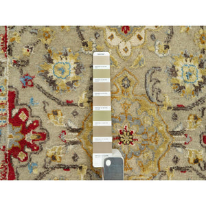 2'9"x18' Egg Nog Beige, Hand Knotted, Soft to Touch, Wool and Pure Silk, The Sunset Rosettes with Vibrant Colors, Runner Oriental Rug FWR543180