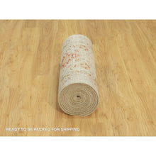 Load image into Gallery viewer, 2&#39;9&quot;x18&#39; Egg Nog Beige, Hand Knotted, Soft to Touch, Wool and Pure Silk, The Sunset Rosettes with Vibrant Colors, Runner Oriental Rug FWR543180