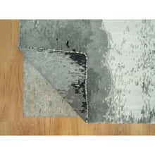 Load image into Gallery viewer, 4&#39;x10&#39; Shadow Black with Parchment White, Hand Knotted, Soft to Touch Abstract Design, Wool and Silk, Wide Runner Oriental Rug FWR543282