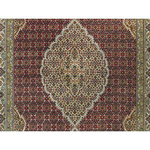 6'1"x9' Blazer Red, Tabriz Mahi Densely Woven With Fish Medallion Design, Velvety Wool, Hand Knotted Oriental Rug FWR543552