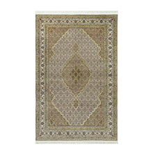 Load image into Gallery viewer, 5&#39;10&quot;x9&#39;1&quot; Panda White, Fish Tabriz Mahi Design, 100% Shiny Wool, Hand Knotted, Oriental Densely Woven Rug FWR543564