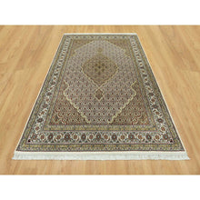 Load image into Gallery viewer, 5&#39;10&quot;x9&#39;1&quot; Panda White, Fish Tabriz Mahi Design, 100% Shiny Wool, Hand Knotted, Oriental Densely Woven Rug FWR543564