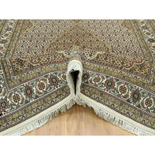 Load image into Gallery viewer, 5&#39;10&quot;x9&#39;1&quot; Panda White, Fish Tabriz Mahi Design, 100% Shiny Wool, Hand Knotted, Oriental Densely Woven Rug FWR543564