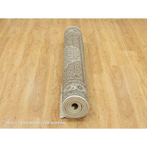 5'10"x9'1" Panda White, Fish Tabriz Mahi Design, 100% Shiny Wool, Hand Knotted, Oriental Densely Woven Rug FWR543564