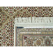 Load image into Gallery viewer, 5&#39;10&quot;x9&#39;1&quot; Panda White, Fish Tabriz Mahi Design, 100% Shiny Wool, Hand Knotted, Oriental Densely Woven Rug FWR543564