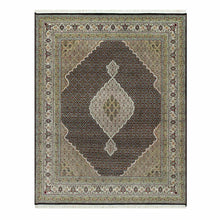 Load image into Gallery viewer, 7&#39;10&quot;x10&#39;2&quot; Inkwell Black, Mahi Tabriz With Fish Medallion Design, Hand Knotted Densely Woven, 100% Wool, Oriental Rug FWR543600