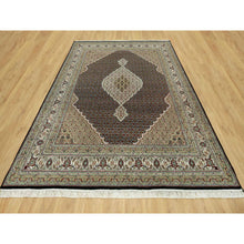 Load image into Gallery viewer, 7&#39;10&quot;x10&#39;2&quot; Inkwell Black, Mahi Tabriz With Fish Medallion Design, Hand Knotted Densely Woven, 100% Wool, Oriental Rug FWR543600