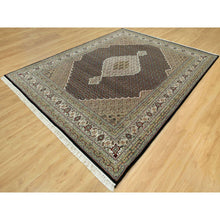 Load image into Gallery viewer, 7&#39;10&quot;x10&#39;2&quot; Inkwell Black, Mahi Tabriz With Fish Medallion Design, Hand Knotted Densely Woven, 100% Wool, Oriental Rug FWR543600