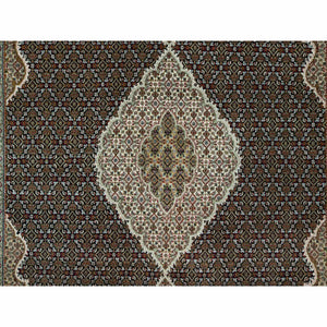 7'10"x10'2" Inkwell Black, Mahi Tabriz With Fish Medallion Design, Hand Knotted Densely Woven, 100% Wool, Oriental Rug FWR543600