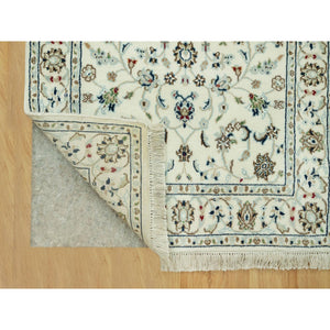 2'10"x19'10" Origami White, 250 KPSI Hand Knotted Nain Design, All Over Floral Motifs, Densely Woven, Shiny Wool XL Runner Oriental Rug FWR543684