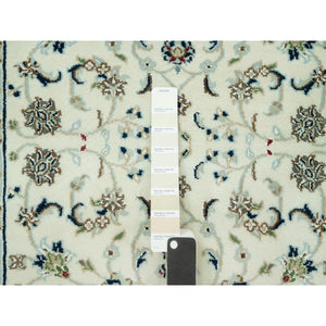 2'10"x19'10" Origami White, 250 KPSI Hand Knotted Nain Design, All Over Floral Motifs, Densely Woven, Shiny Wool XL Runner Oriental Rug FWR543684