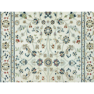 2'10"x19'10" Origami White, 250 KPSI Hand Knotted Nain Design, All Over Floral Motifs, Densely Woven, Shiny Wool XL Runner Oriental Rug FWR543684