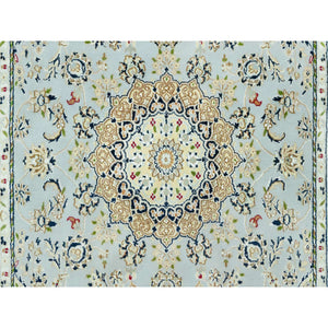 5'x6'9" Brittany Blue, Nain with Center Medallion Flower Design, 250 KPSI, Natural Wool, Hand Knotted, Denser Weave Oriental Rug FWR543720