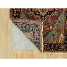 Load image into Gallery viewer, 2&#39;5&quot;x19&#39;10&quot; Brick Red With Night Sky Blue, Vegetable Dyes and Denser Weave, Antiqued Fine Heriz Re-Creation, Hand Knotted, Soft Vibrant Wool, Oriental XL Runner Rug FWR543900